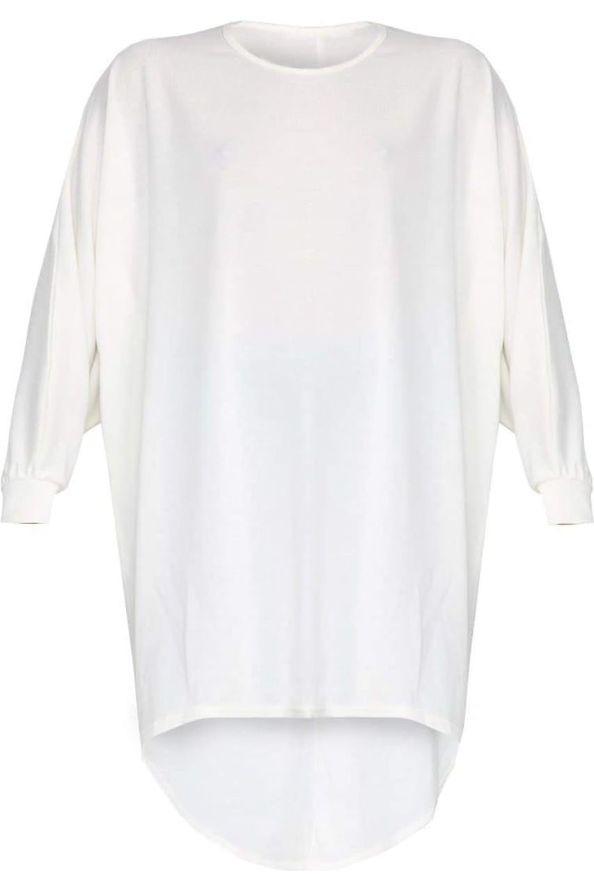 Plain Oversized Batwing Dip Hem Baggy Top Tops WearAll Cream 8-10