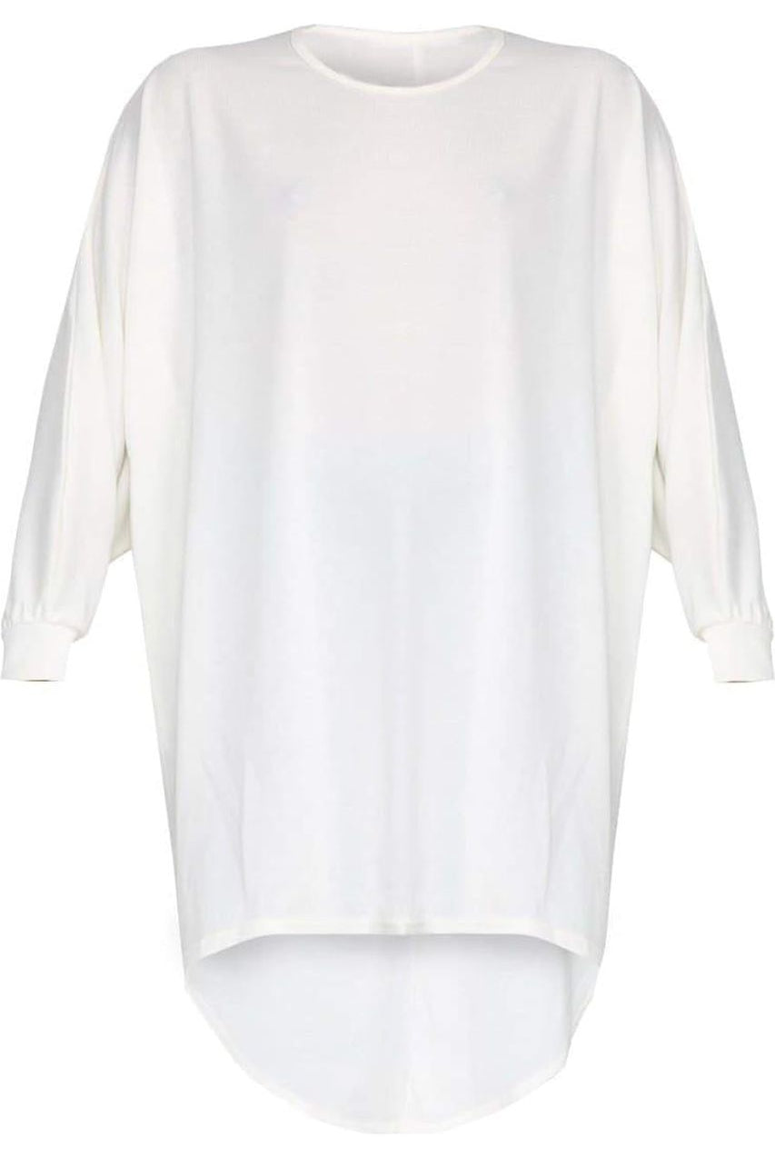 Plus Size Plain Batwing Dip Hem Baggy Top Tops WearAll Cream 16-18