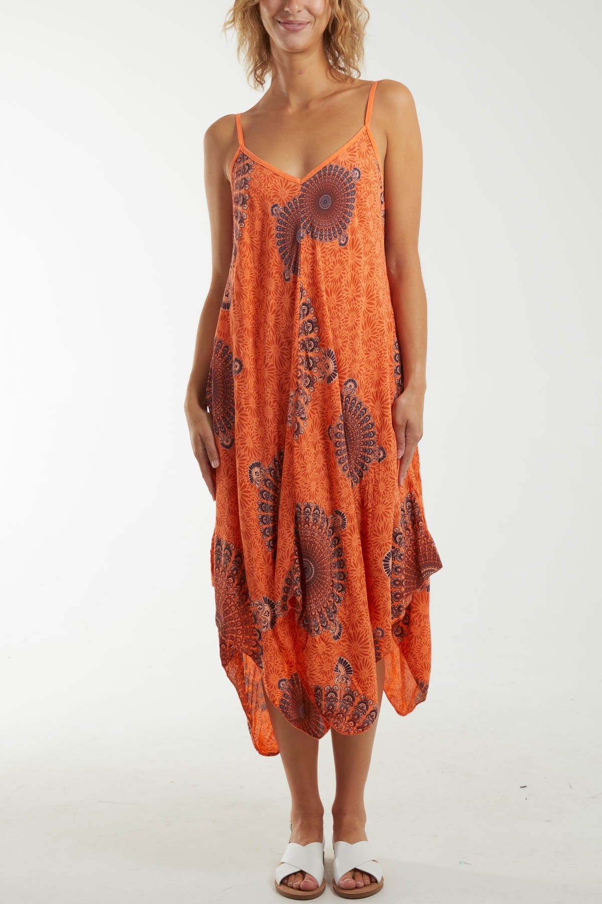 Mandala Flower Hanky Hem Cami Dress Dresses WearAll Orange One Size