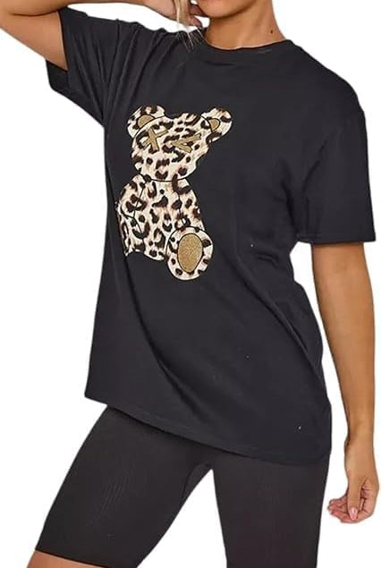 Leopard Teddy Graphic Oversized Baggy T-Shirt Top T-shirts WearAll