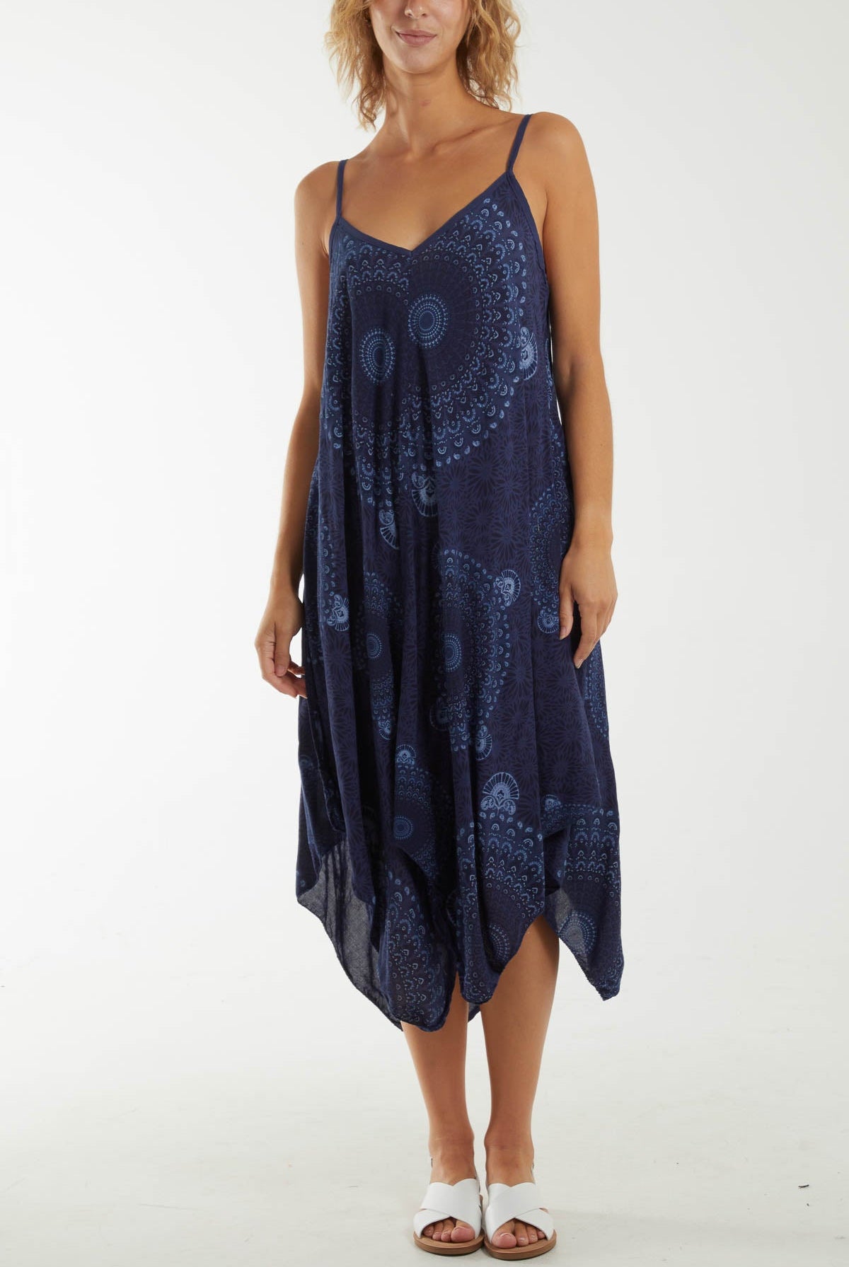 Mandala Flower Hanky Hem Cami Dress Dresses WearAll Navy One Size
