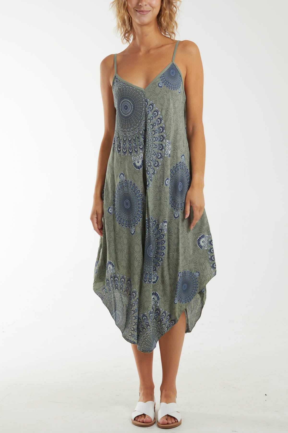 Mandala Flower Hanky Hem Cami Dress Dresses WearAll Khaki One Size