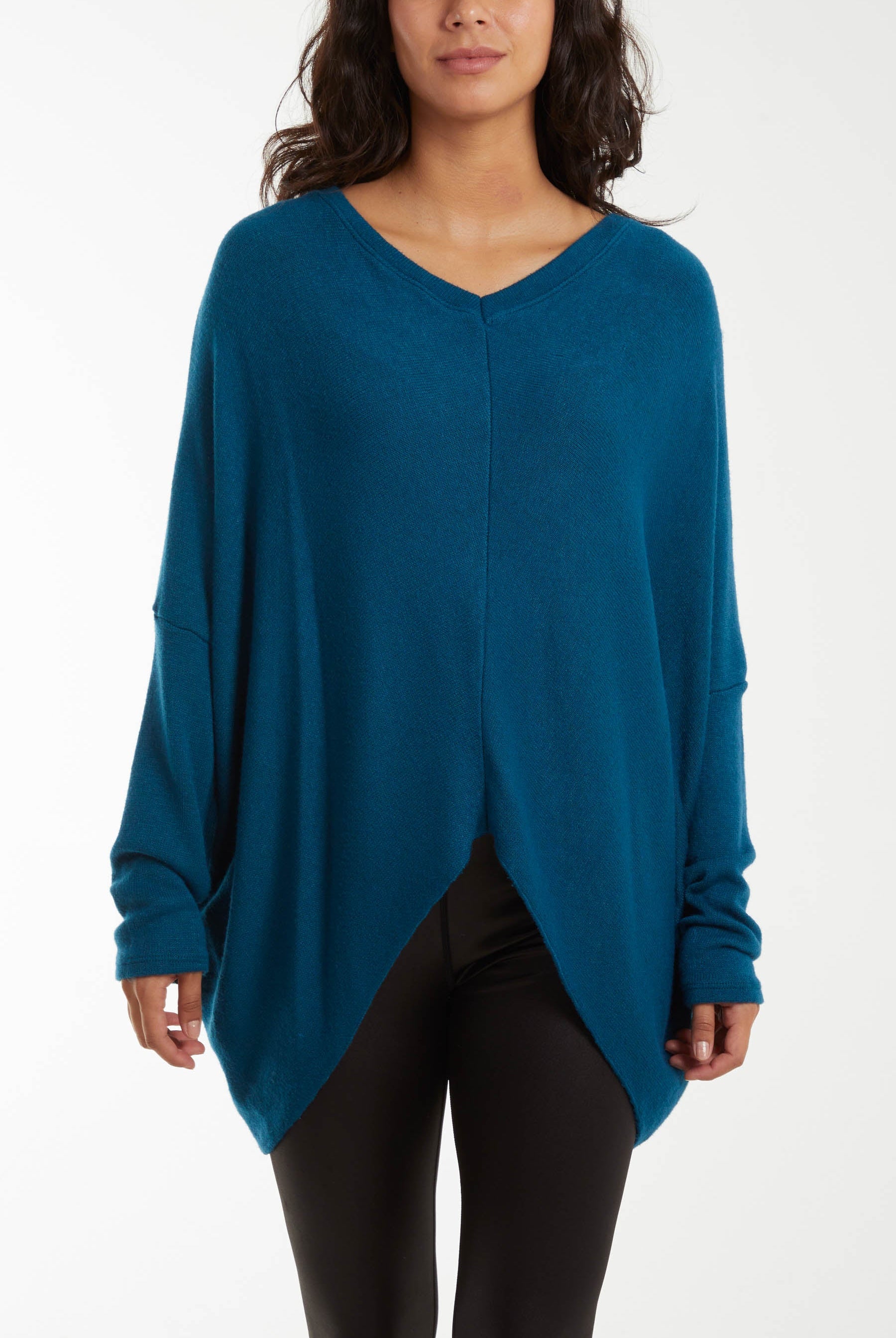 Asymmetric Hem Oversized Jumper Jumpers WearAll Teal One Size