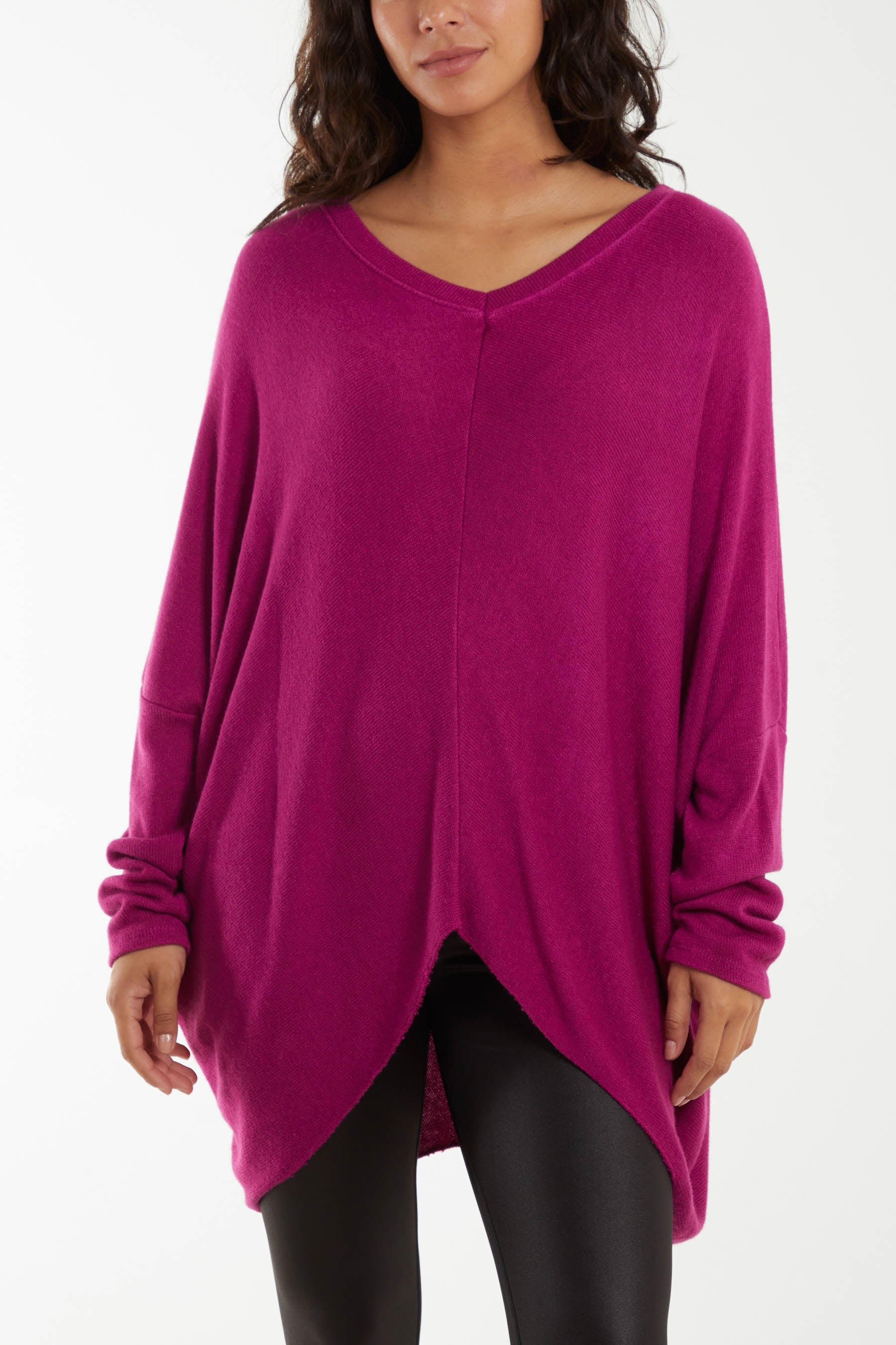 Asymmetric Hem Oversized Jumper Jumpers WearAll Magenta One Size