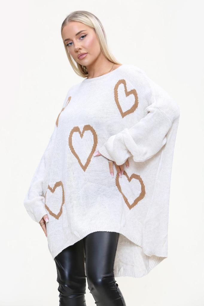 Heart Print Oversized Jumper Jumper & Cardigan WearAll White 12-24