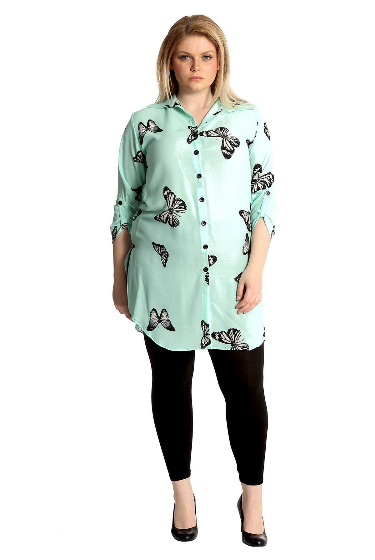 Butterfly Print Side Slit Curved Hem Top Tops WearAll