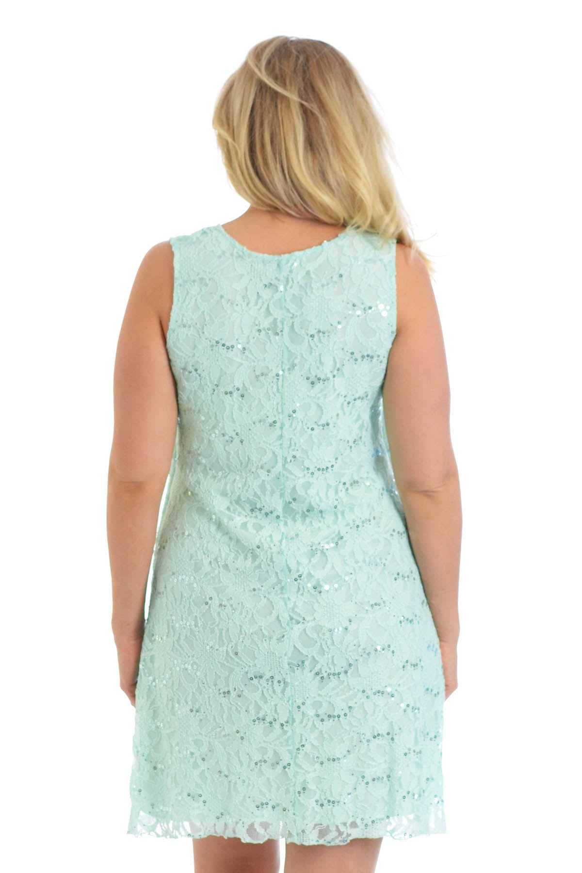 Floral Lace Sequin Ladies Sleeveless Party Dress Dress WearAll