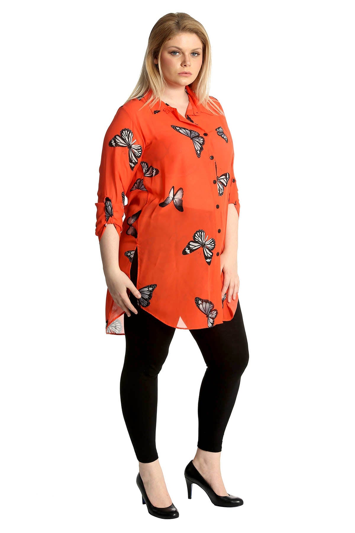 Butterfly Print Side Slit Curved Hem Top Tops WearAll