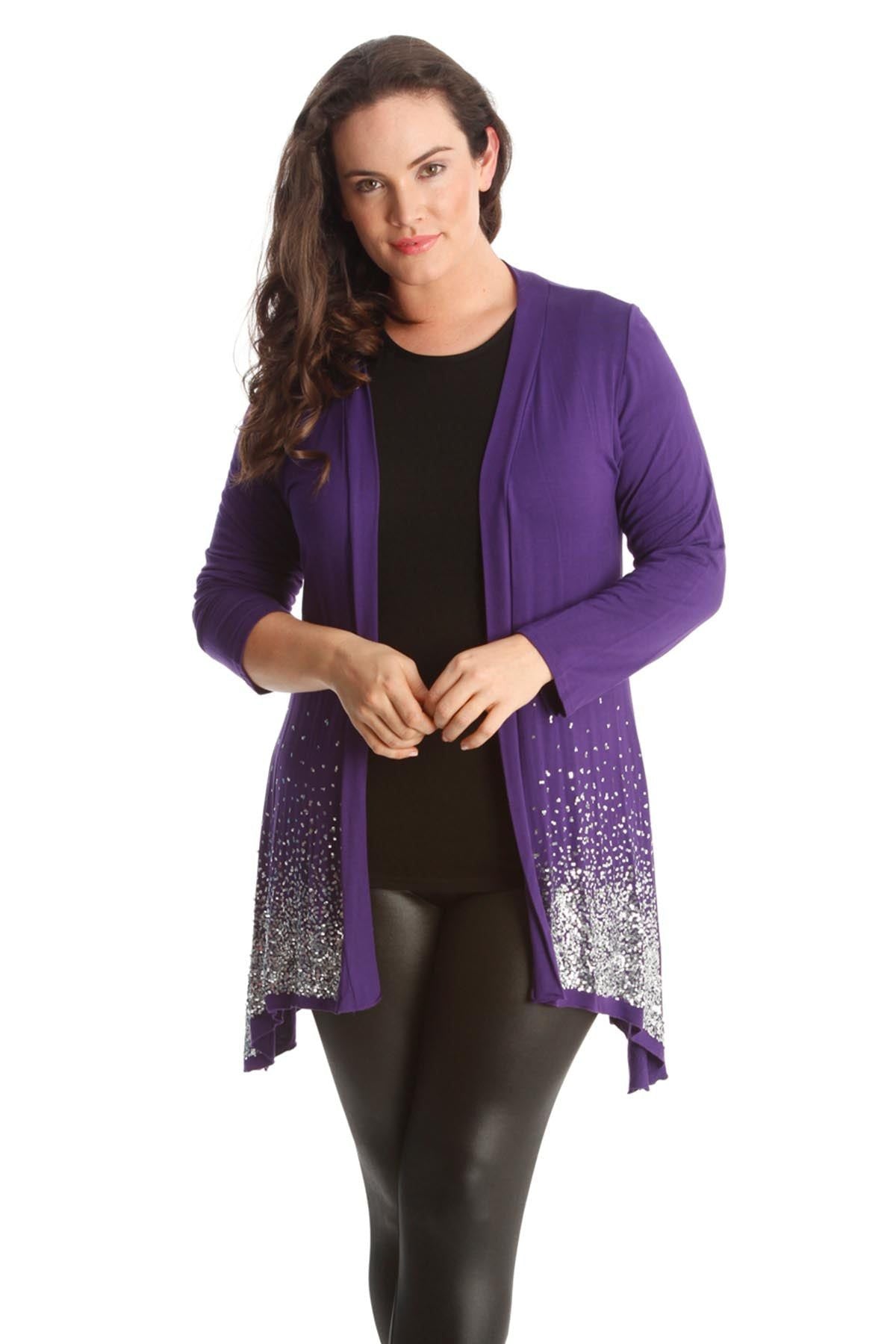 Sequin Sparkle Open Cardigan cardigan WearAll Purple 14