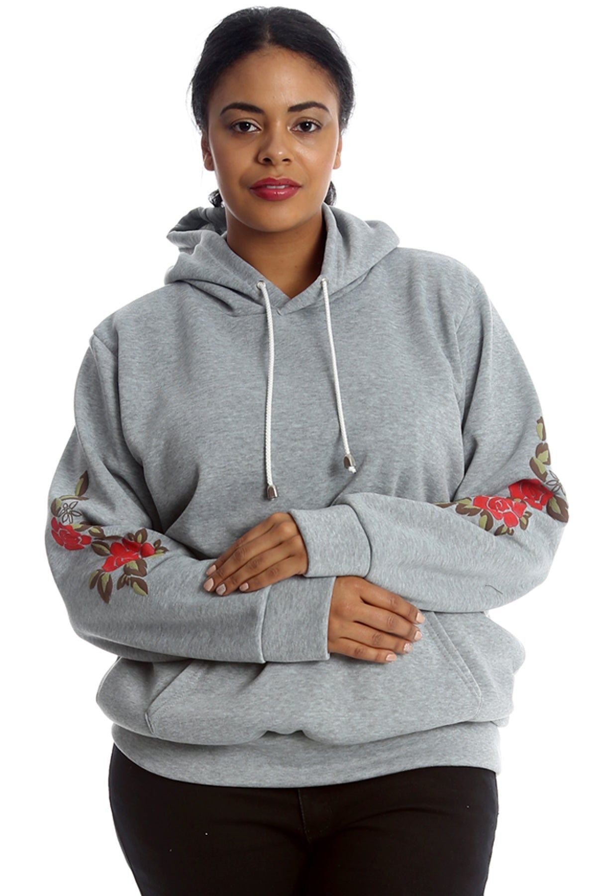 Embroidered Pouch Pocket Sweatshirt Tops WearAll Light Grey 16-18