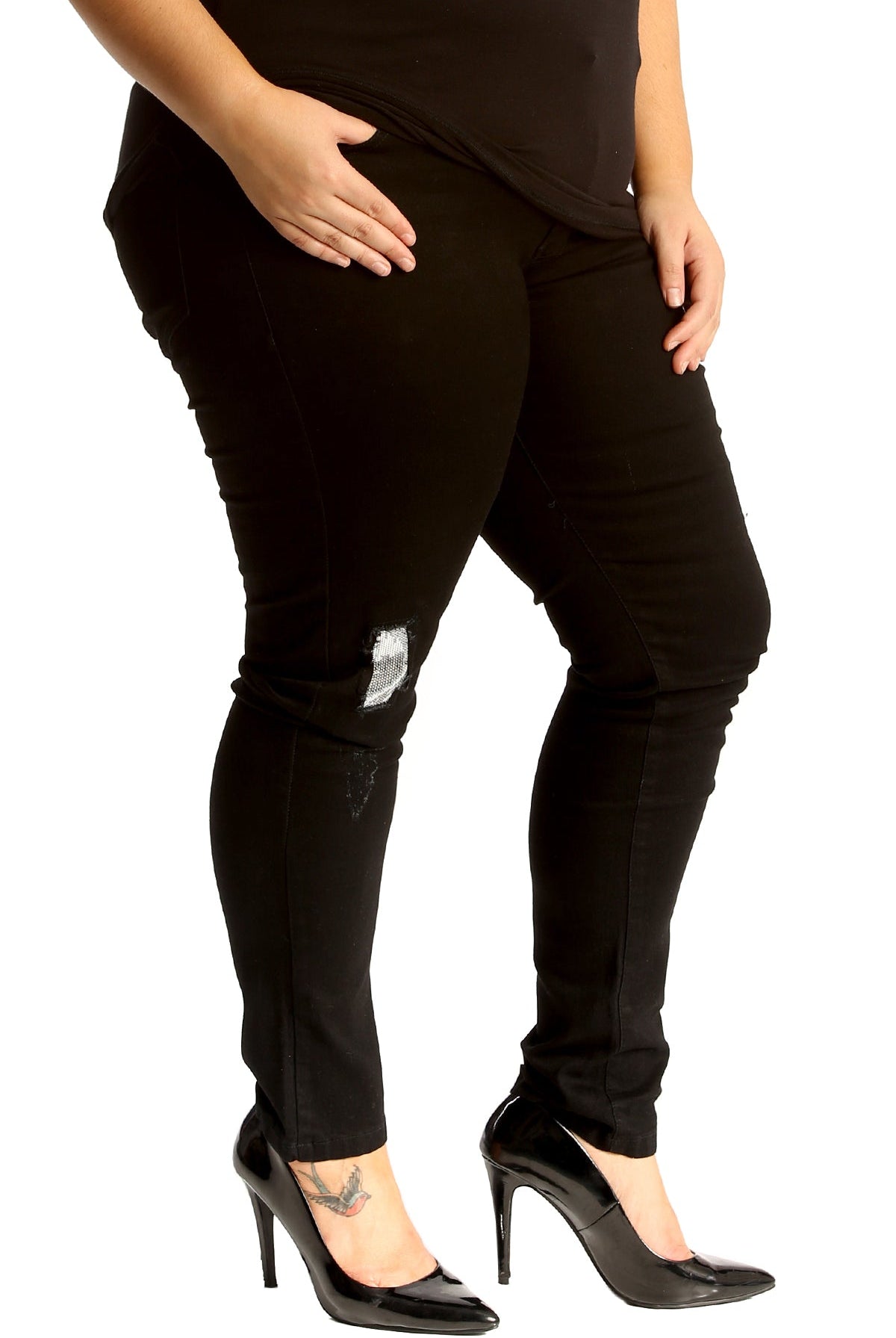 Silver Sequin Patched Ripped Jeans Jeans WearAll