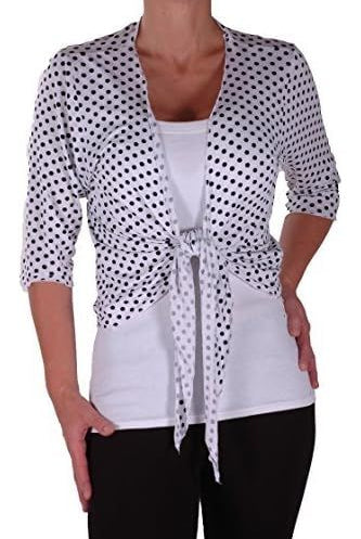 Plus Size Polka Dot Spot Tie Up Shrug Tops WearAll White 14