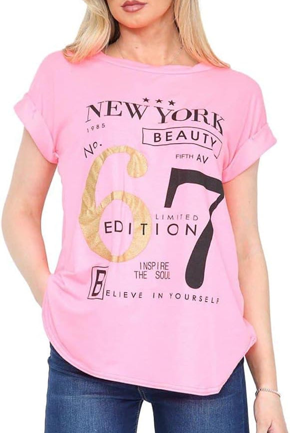 New York Slogan Print Short SleeveT-Shirt Top Tops WearAll