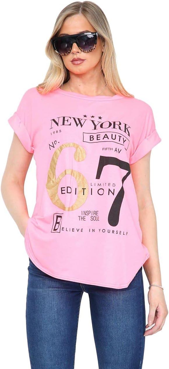 New York Slogan Print Short SleeveT-Shirt Top Tops WearAll