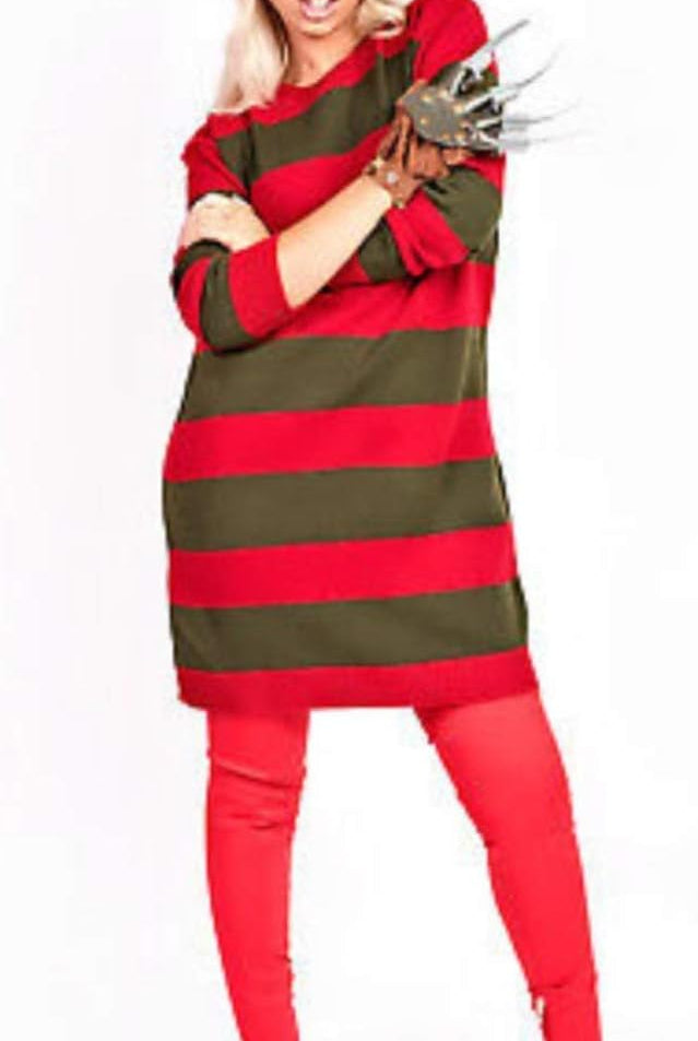 Red Green Stripe Knitted Dress Halloween Party Costume Jumper Jumper WearAll
