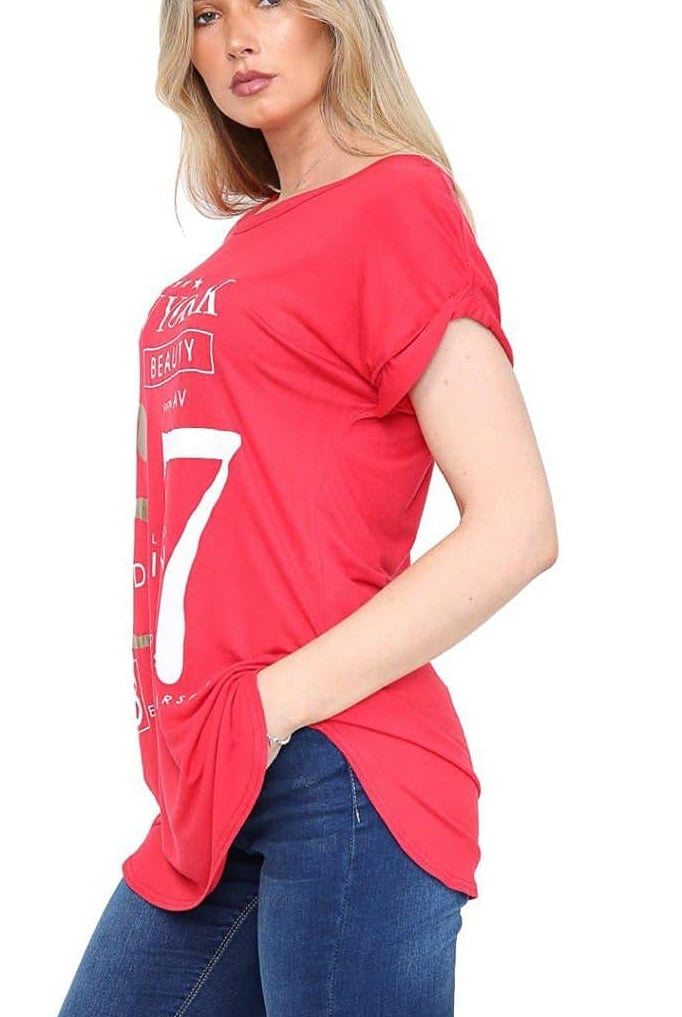 New York Slogan Print Short SleeveT-Shirt Top Tops WearAll