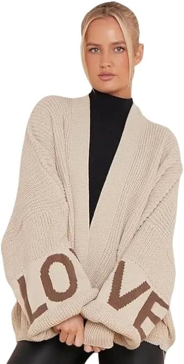 Love Balloon Sleeve Cardigan cardigan WearAll Beige One Size (10-22)
