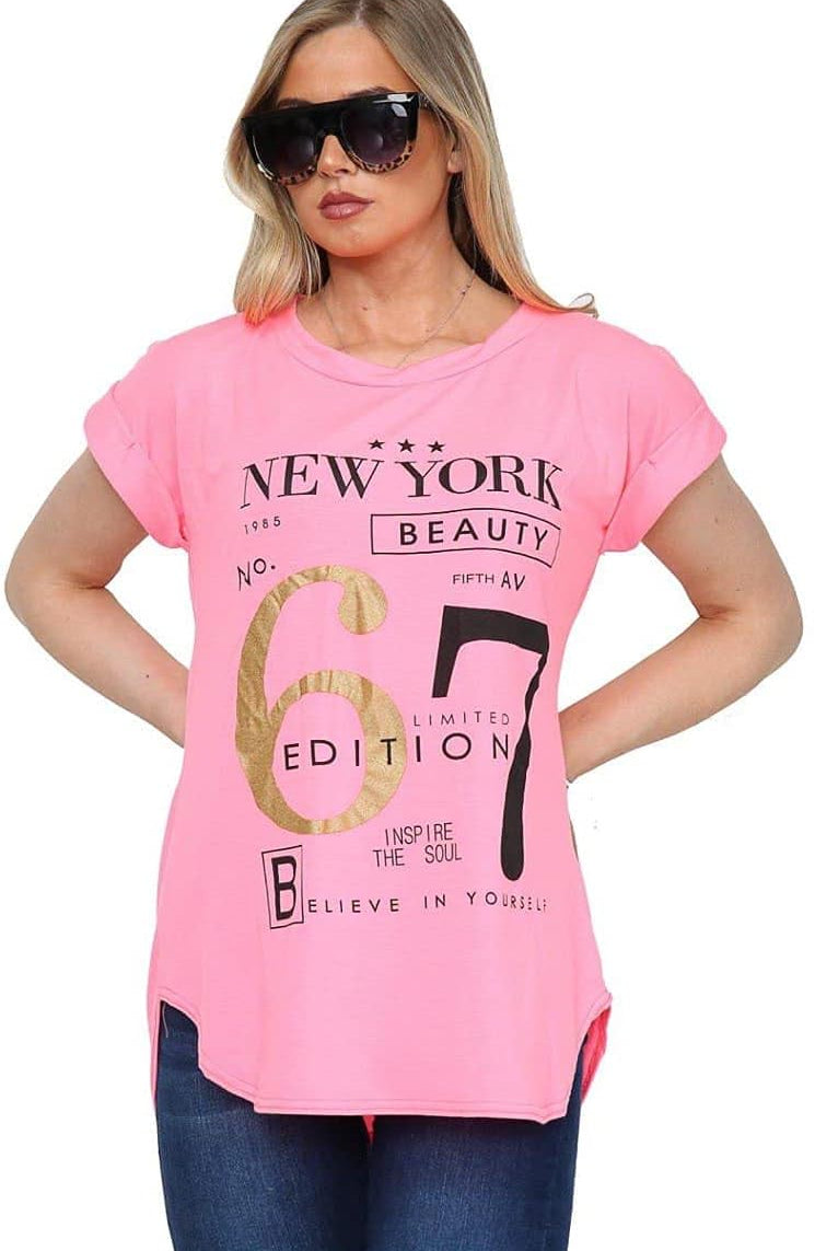 New York Slogan Print Short SleeveT-Shirt Top Tops WearAll