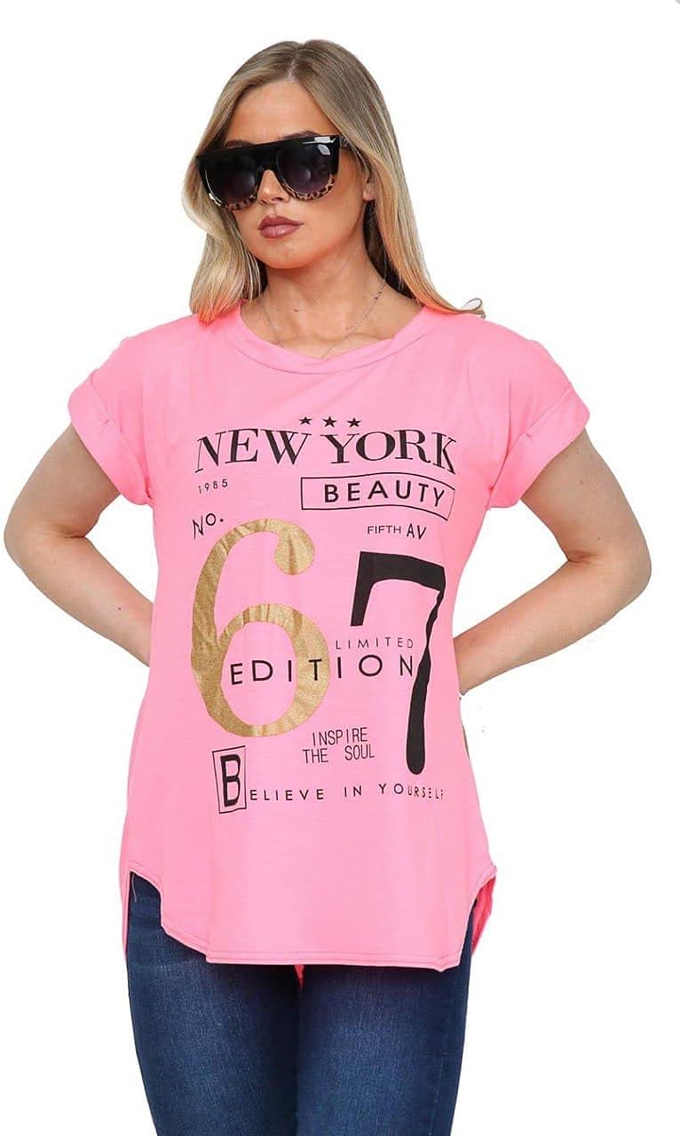 New York Slogan Print Short SleeveT-Shirt Top Tops WearAll