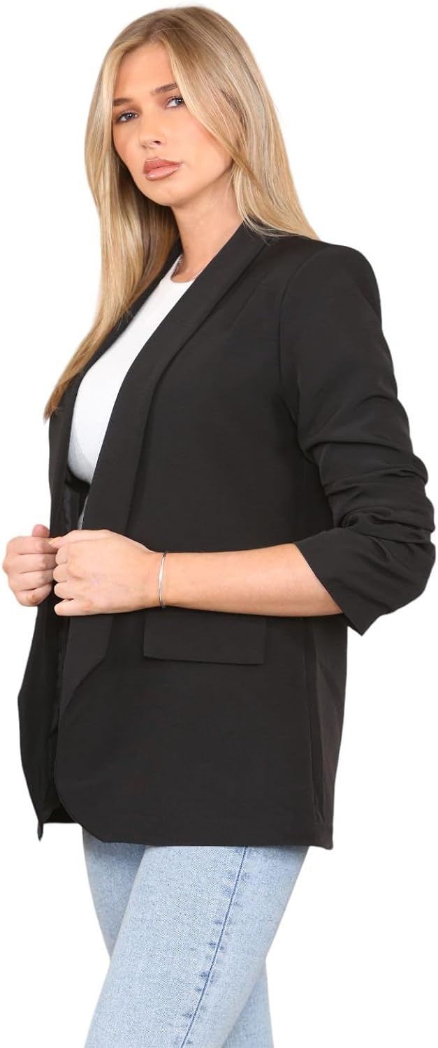 Plus Size Ruched Sleeve Blazer Jacket WearAll
