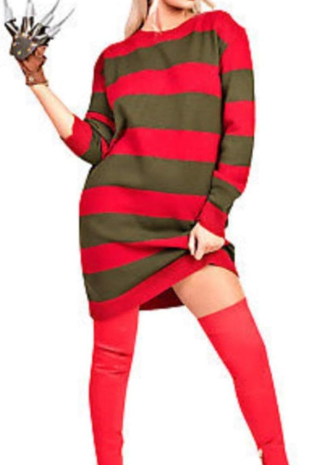 Red Green Stripe Knitted Dress Halloween Party Costume Jumper Jumper WearAll Red/Green Stripe 8-10