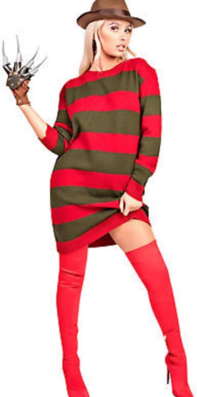 Red Green Stripe Knitted Dress Halloween Party Costume Jumper Jumper WearAll Red/Green Stripe 8-10