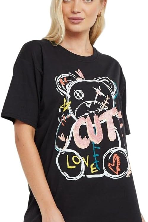 Cute Teddy T-Shirt WearAll Black 8-10
