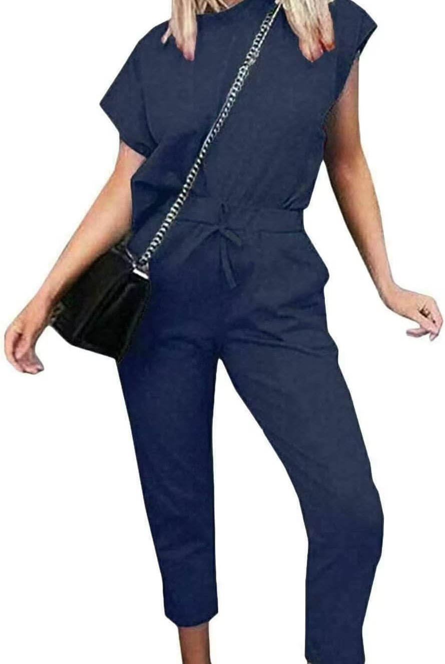 Boxy Short Sleeved Round Neck Two Piece Loungewear Tracksuit Loungewear WearAll Navy 8-10