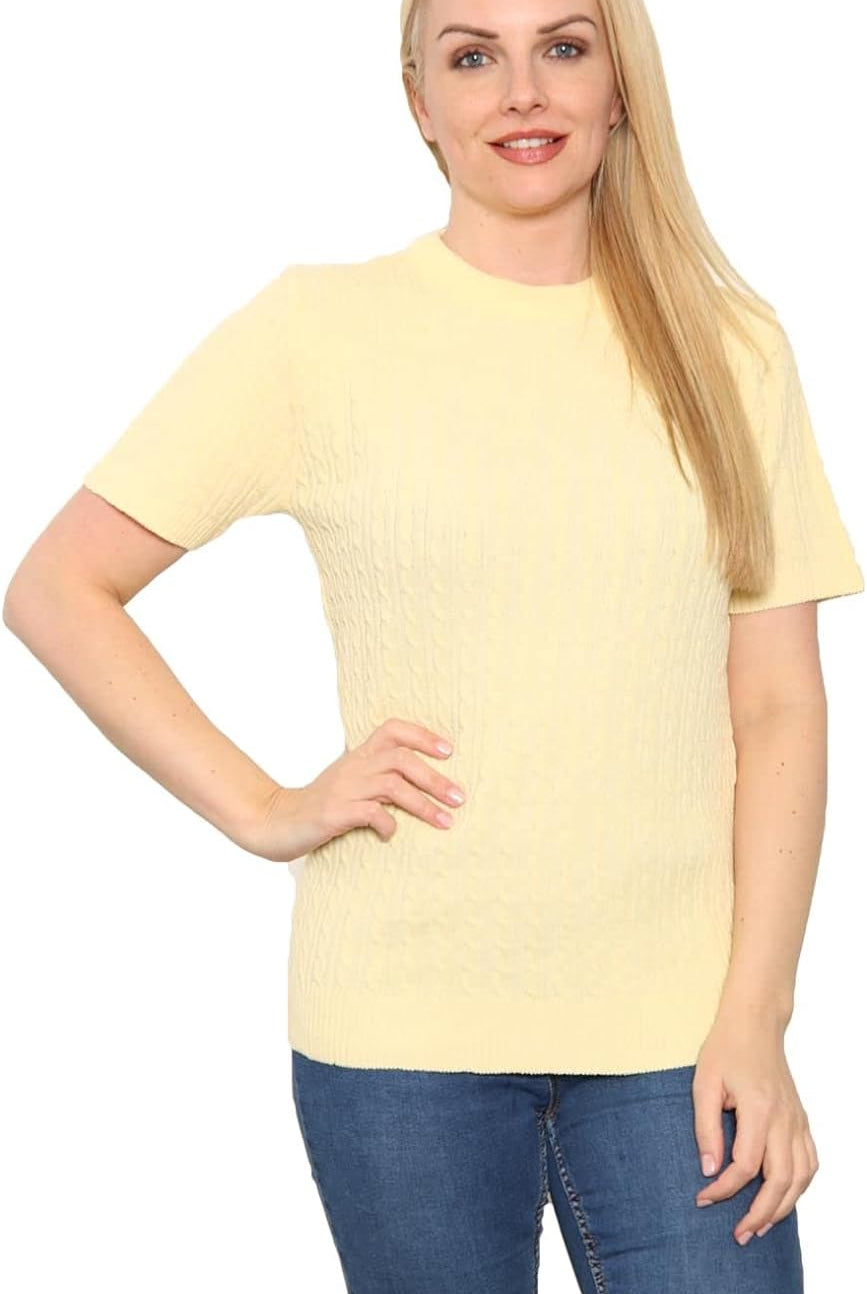 Short Sleeve Knitted Cable Jumper Jumper WearAll Yellow 8-10