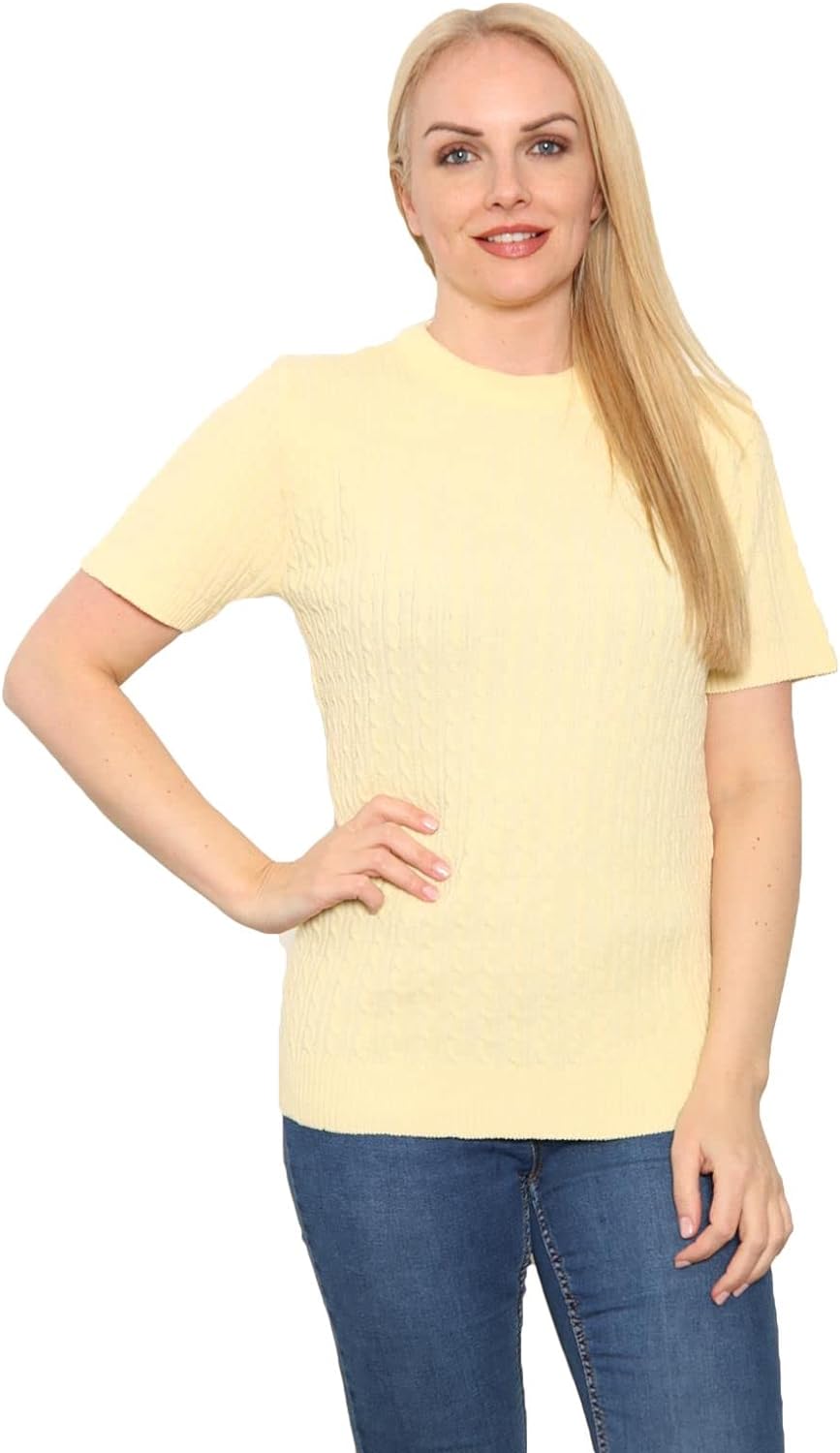 Short Sleeve Knitted Cable Jumper Jumper WearAll Yellow 8-10