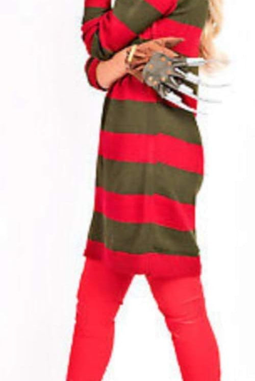 Red Green Stripe Knitted Dress Halloween Party Costume Jumper Jumper WearAll