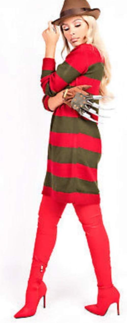 Red Green Stripe Knitted Dress Halloween Party Costume Jumper Jumper WearAll