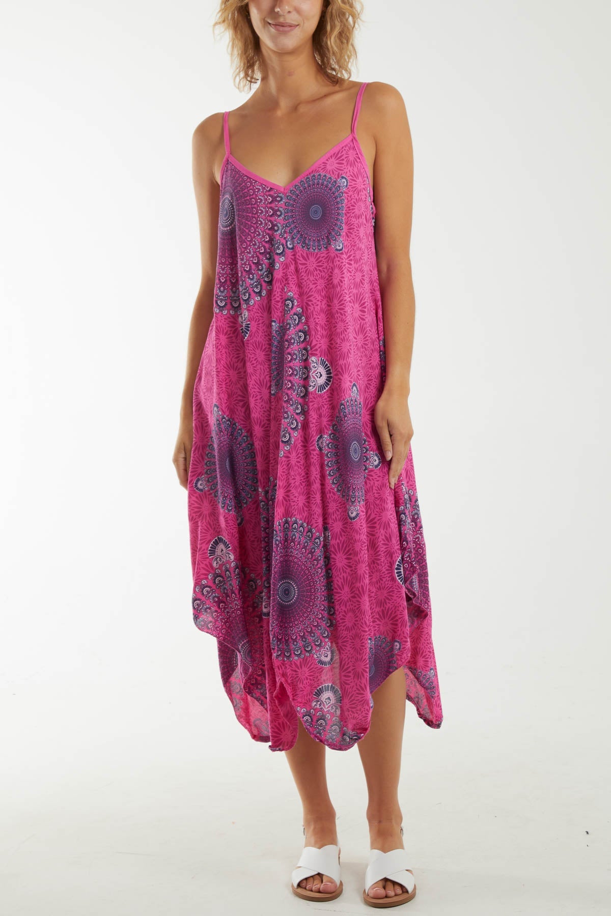 Mandala Flower Hanky Hem Cami Dress Dresses WearAll Hot Pink One Size