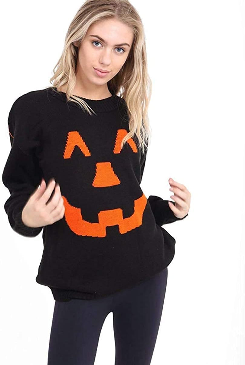 Knitted Halloween Winking Pumpkin Print Jumper Jumper WearAll