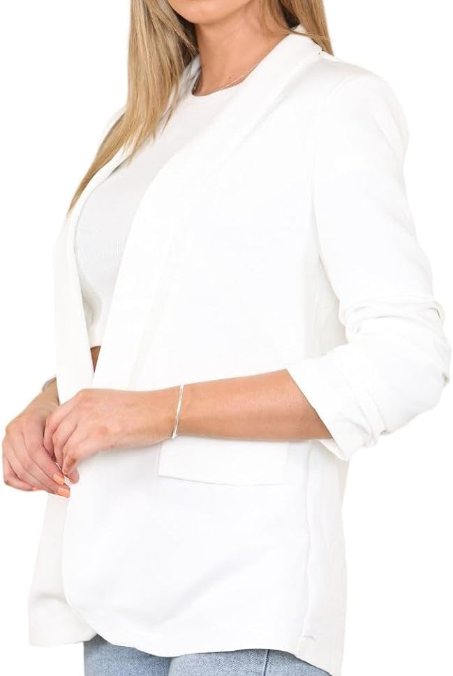 Plus Size Ruched Sleeve Blazer Jacket WearAll