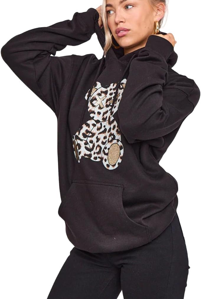 Bear Leopard Print Hoodie Sweatshirt Jumper WearAll