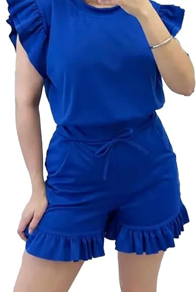 FRILL CO-ORD SHORT SET Loungewear WearAll Royal Blue 16-18
