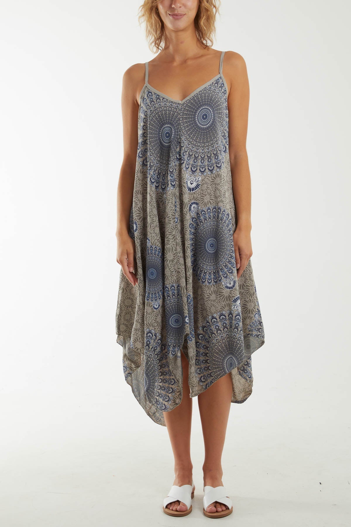 Mandala Flower Hanky Hem Cami Dress Dresses WearAll Mocha One Size