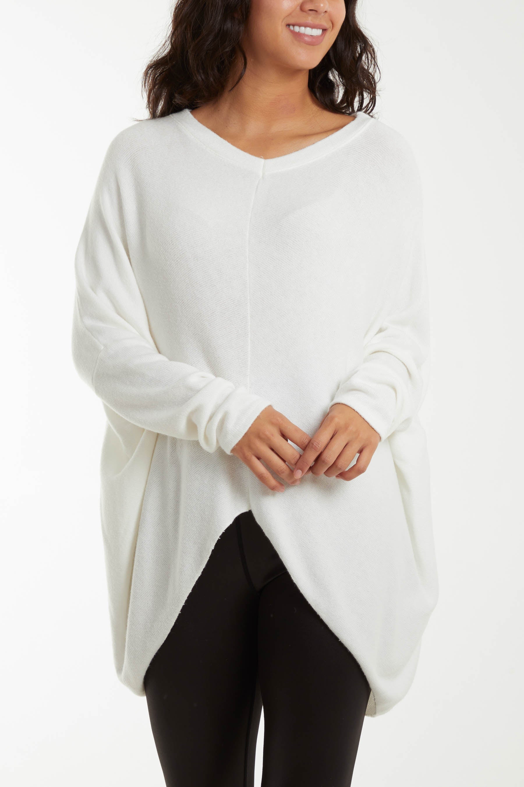 Asymmetric Hem Oversized Jumper Jumpers WearAll White One Size
