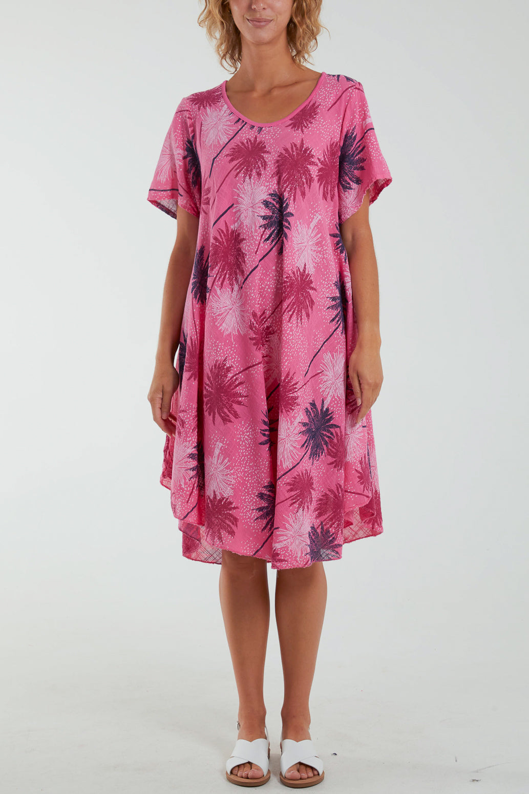 Palm Tree Short Sleeve Midi Dress Dresses WearAll