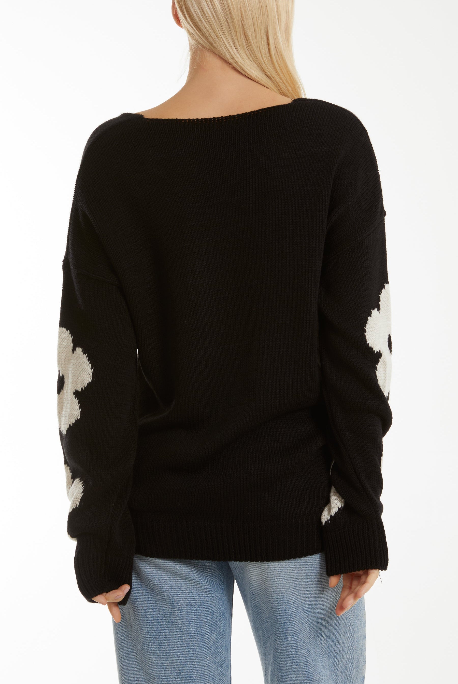 V-Neck Flower Jacquard Jumper Jumpers WearAll