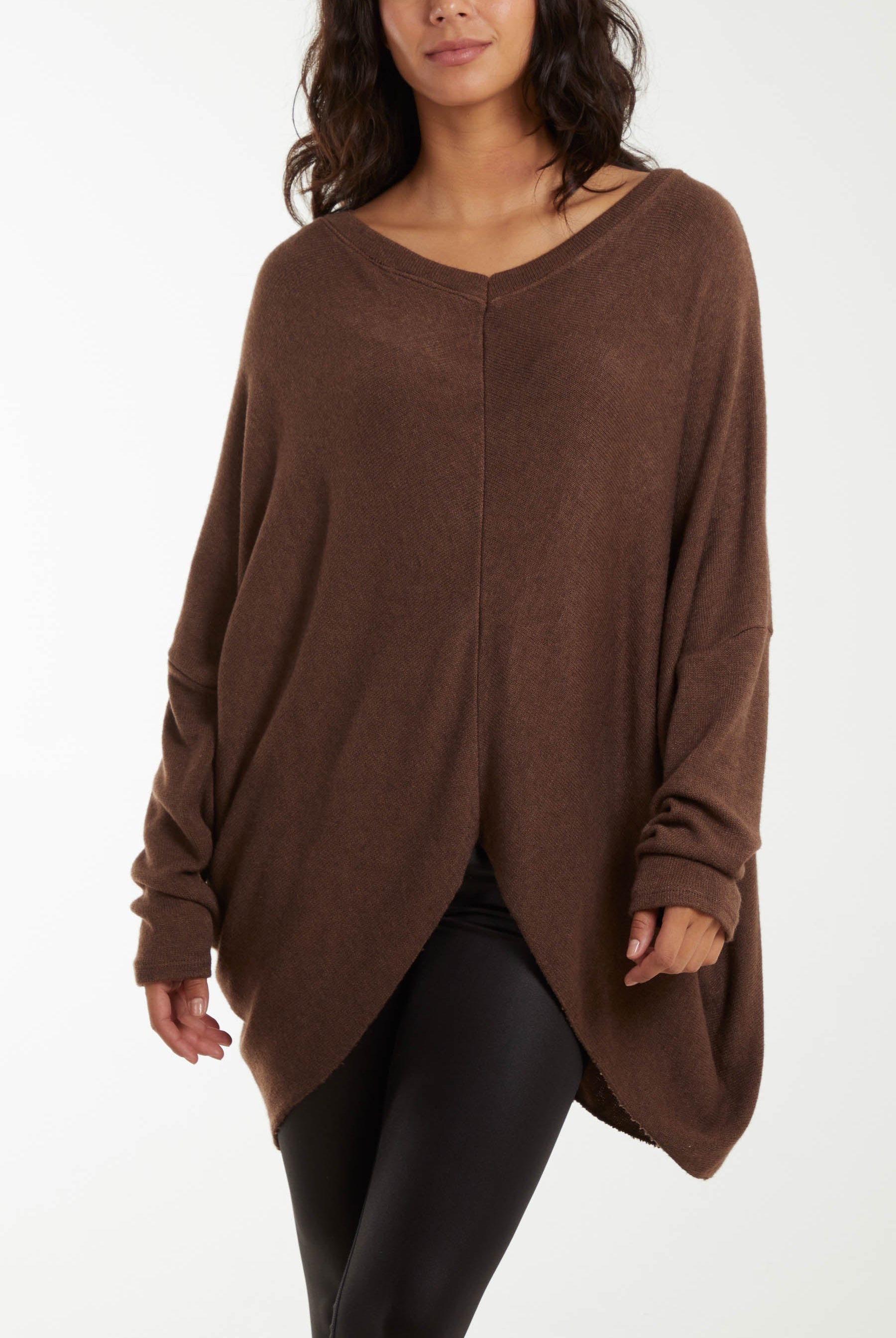 Asymmetric Hem Oversized Jumper Jumpers WearAll Brown One Size