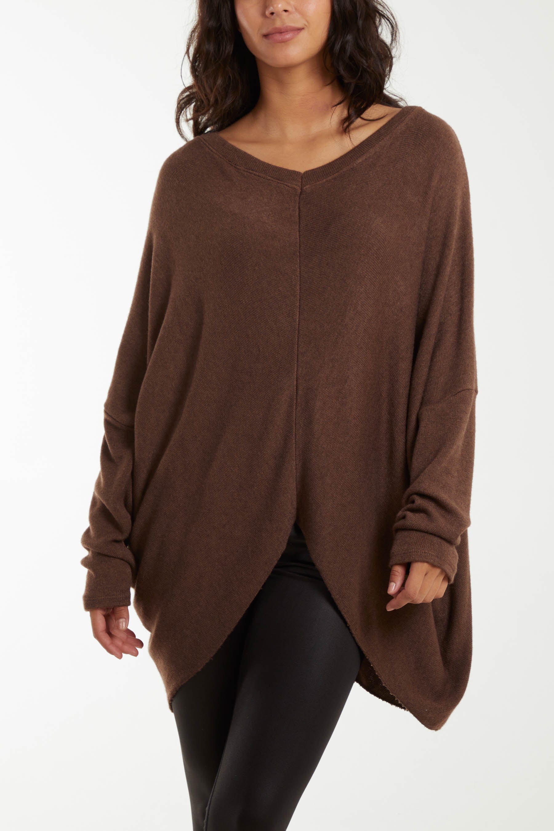 Asymmetric Hem Oversized Jumper Jumpers WearAll Brown One Size
