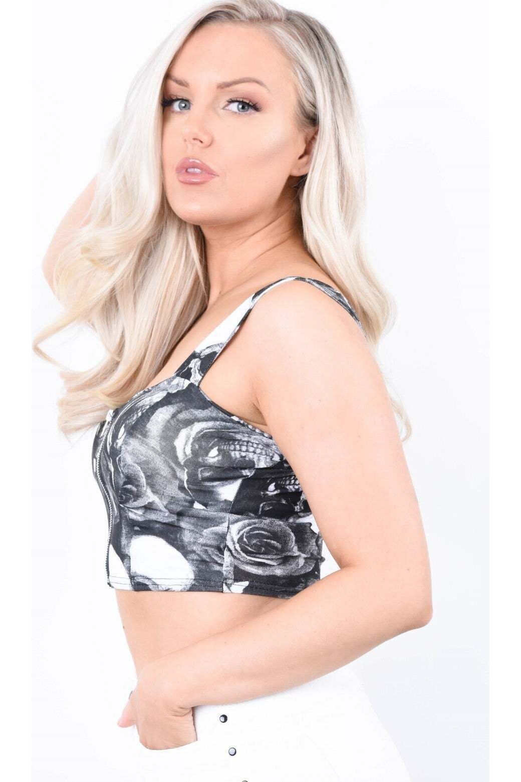 Skull Roses Print Bandeau Strap Crop Top BraTop WearAll