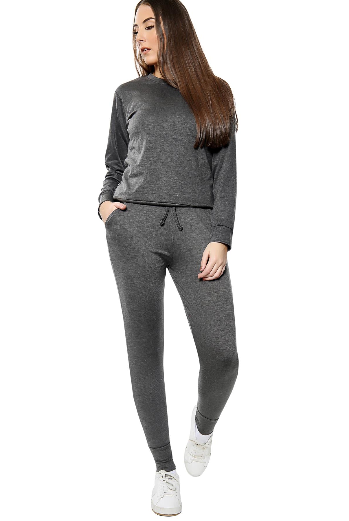 Long Sleeved Plain Lounge Wear Two Piece Loungewear WearAll Charcoal 8-10