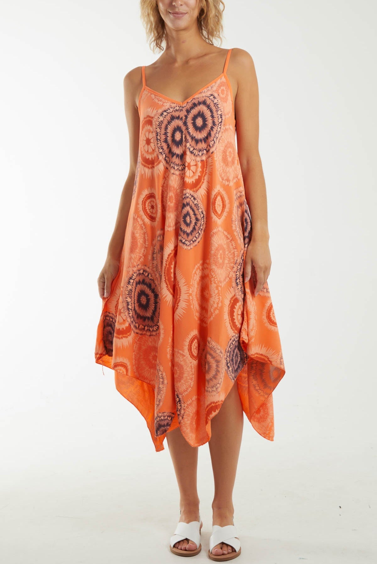 Kaleidoscope Hanky Hem Cami Dress Dresses WearAll Orange One Size