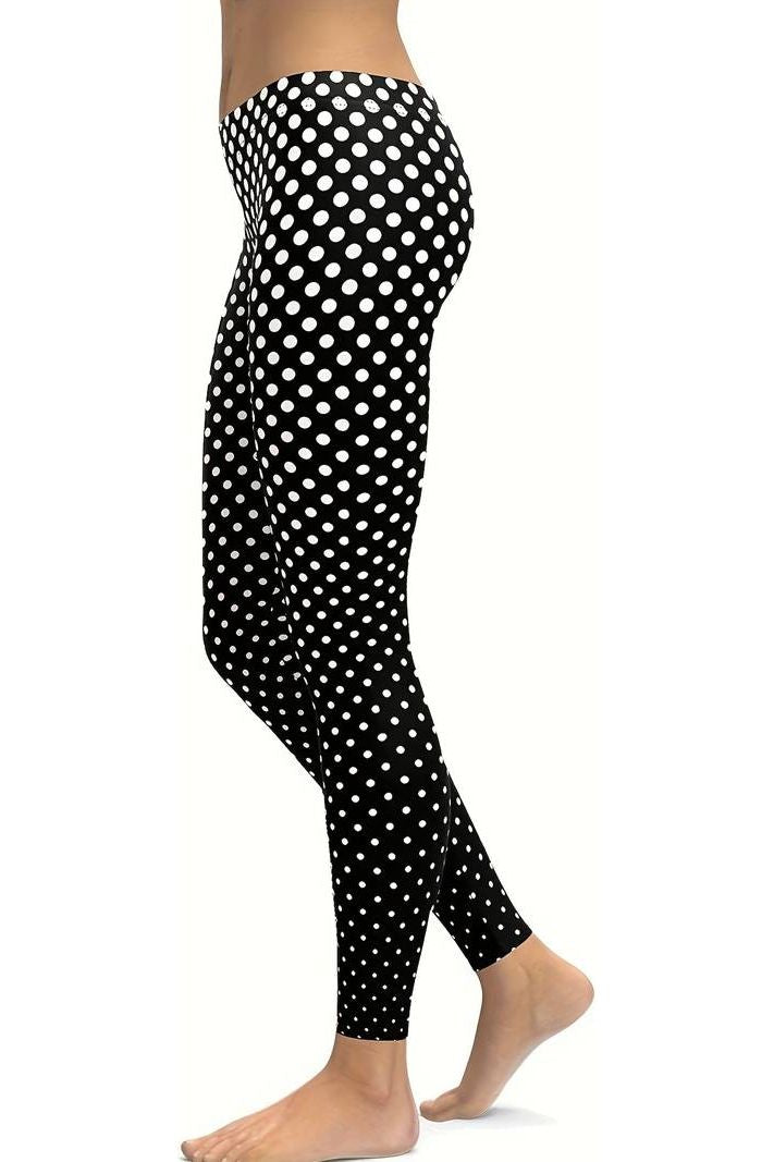 Black Polka Dot White Spot Leggings Leggings WearAll