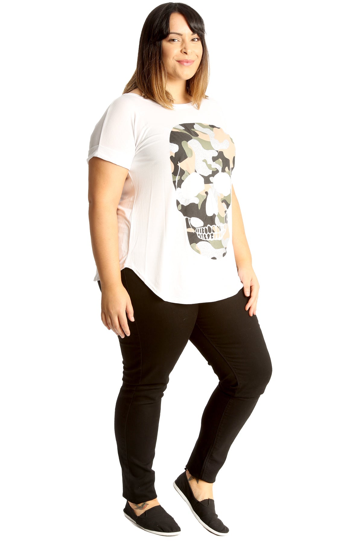 Glitter Skull Print Top Tops WearAll