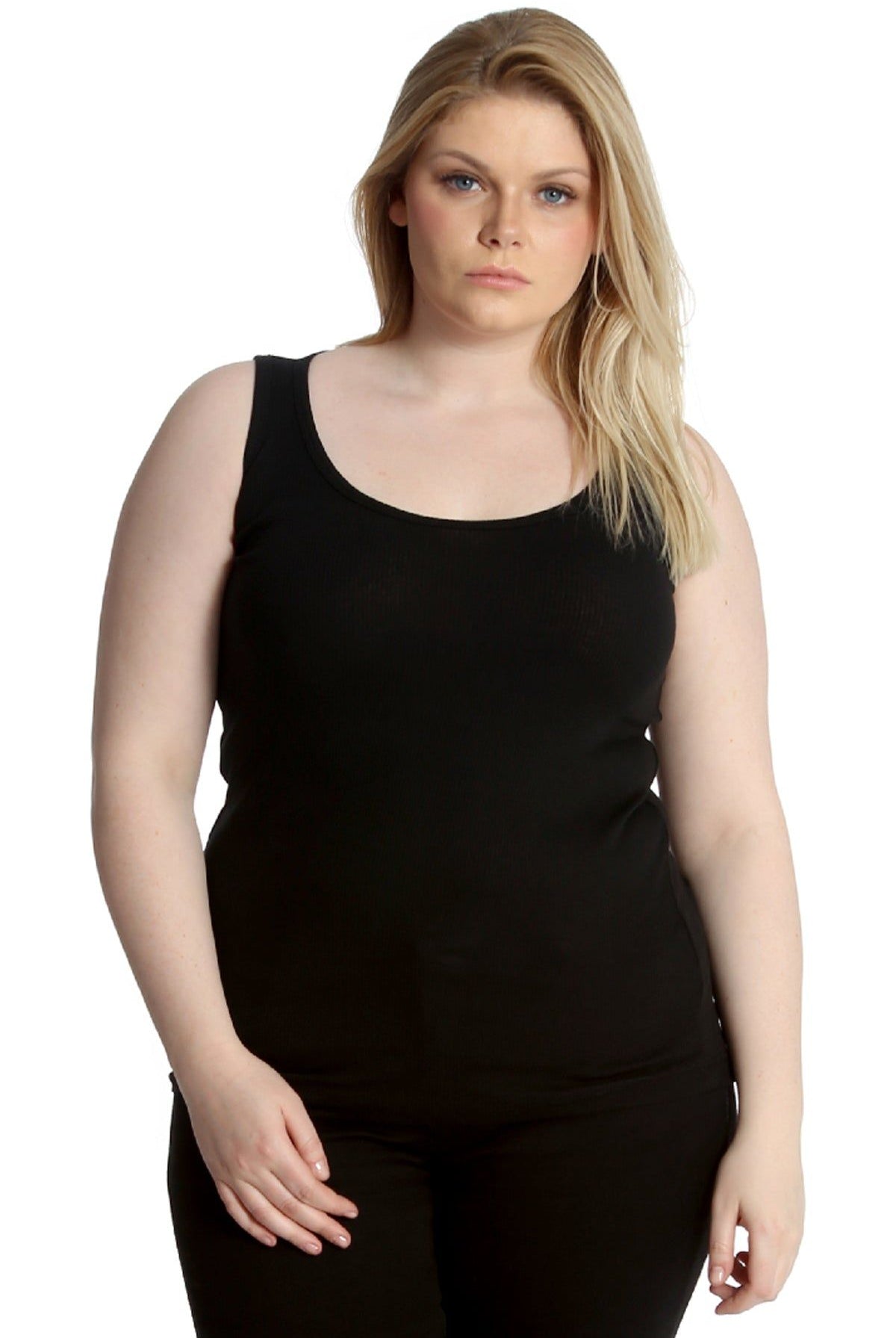 Plain Ribbed Neck Vest Top Tops WearAll