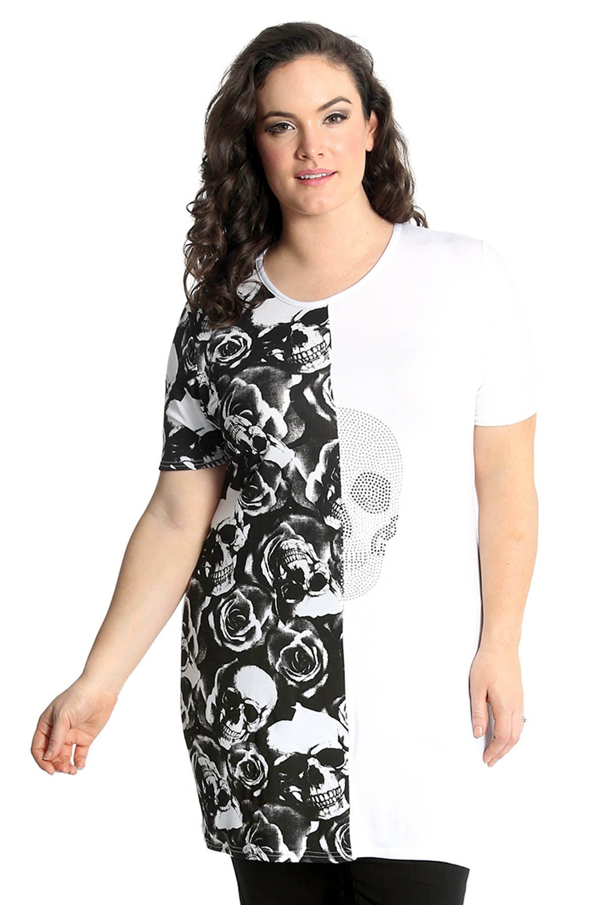 Split Skull Roses Print T-Shirt Tops WearAll